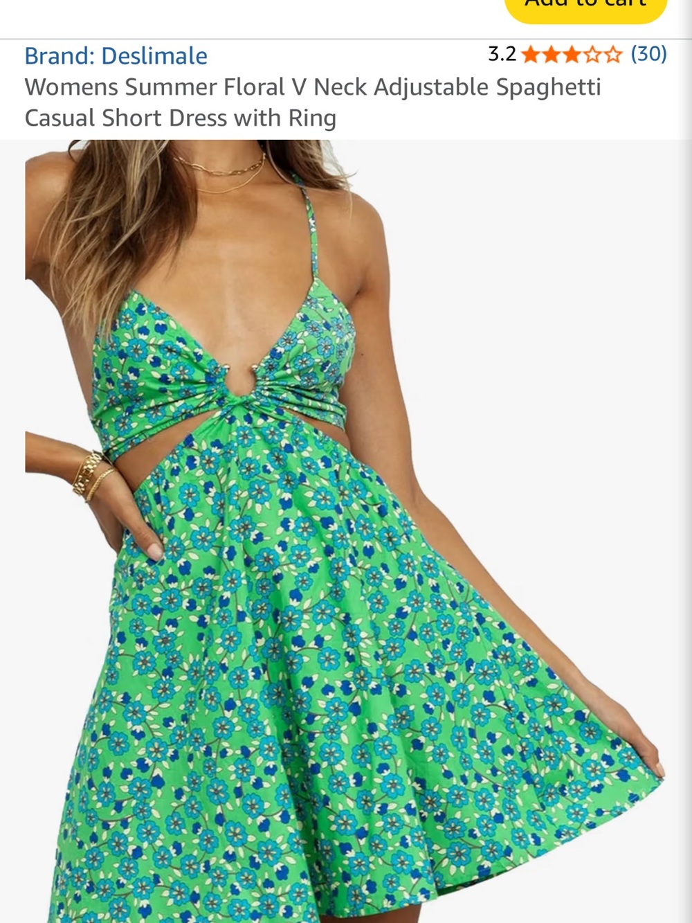 Green Floral V-Neck Spaghetti Strap Dress